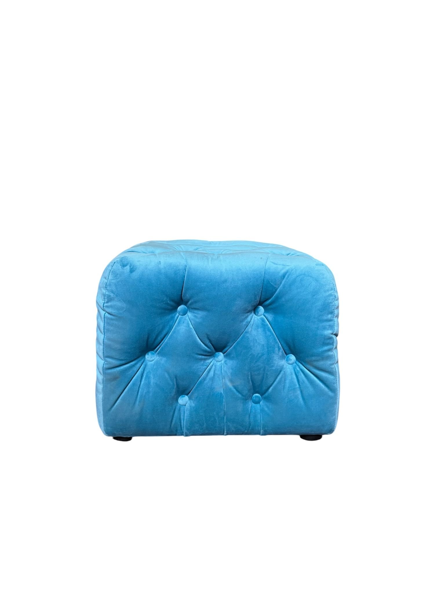 Pouf bubble azzurro in velluto capitonne’